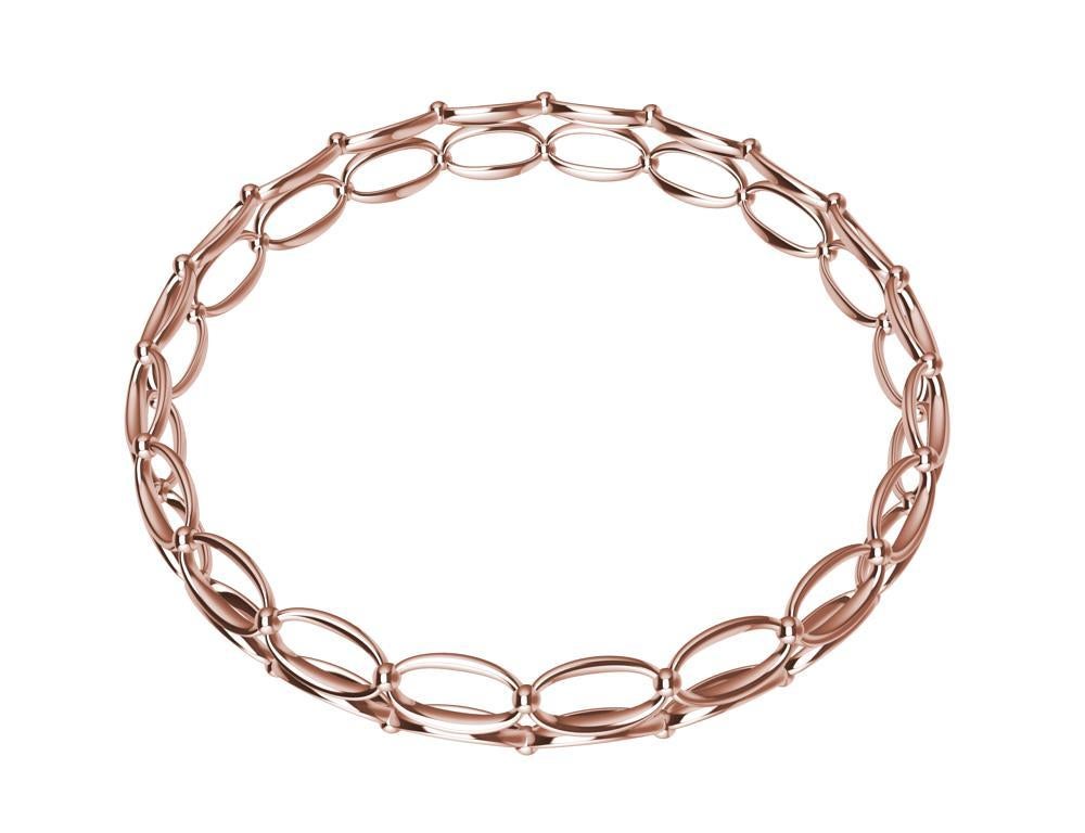 18 Karat Rose Gold Domed Ovals and Rhombus Bangle Bracelet, Tiffany designer ,Thomas Kurilla  This creation comes form my love of the decorative ironwork of Europe. The gates ,window guards, fences that were created as utilitarian purposes.  But