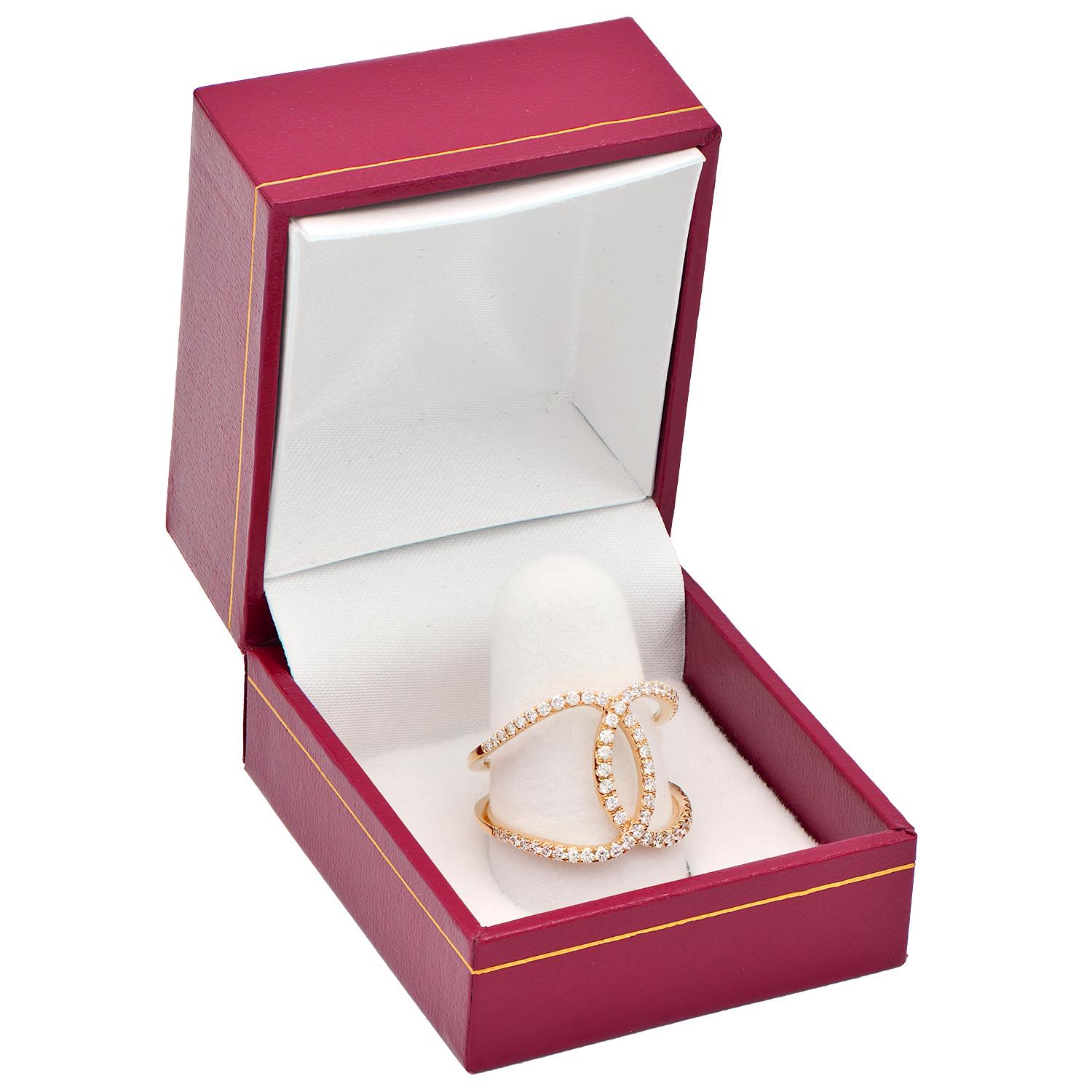 Contemporary 18 Karat Rose Gold Overlapping Loop Diamond Ring