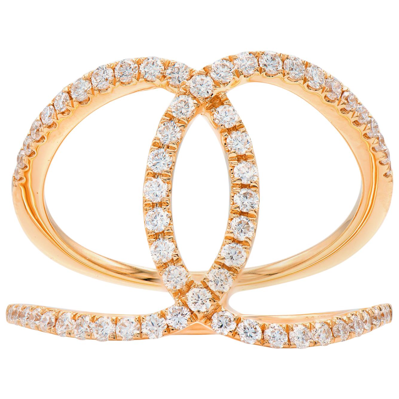 18 Karat Rose Gold Overlapping Loop Diamond Ring