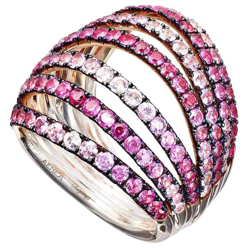 18 Karat Rose Gold Palladium Pink Sapphires Ring Aenea Jewellery