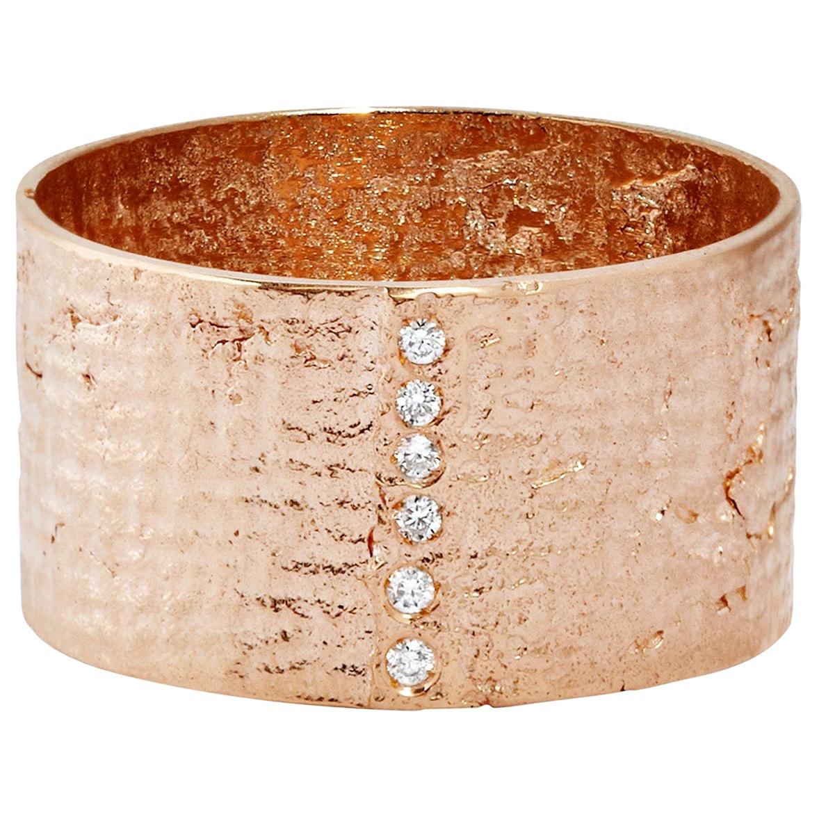 For Sale:  18 Karat Rose Gold Paper Cigar Ring with Diamonds by Allison Bryan