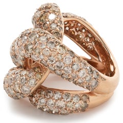 18 Karat Rose Gold Pave Champagne Diamond Knot Ring