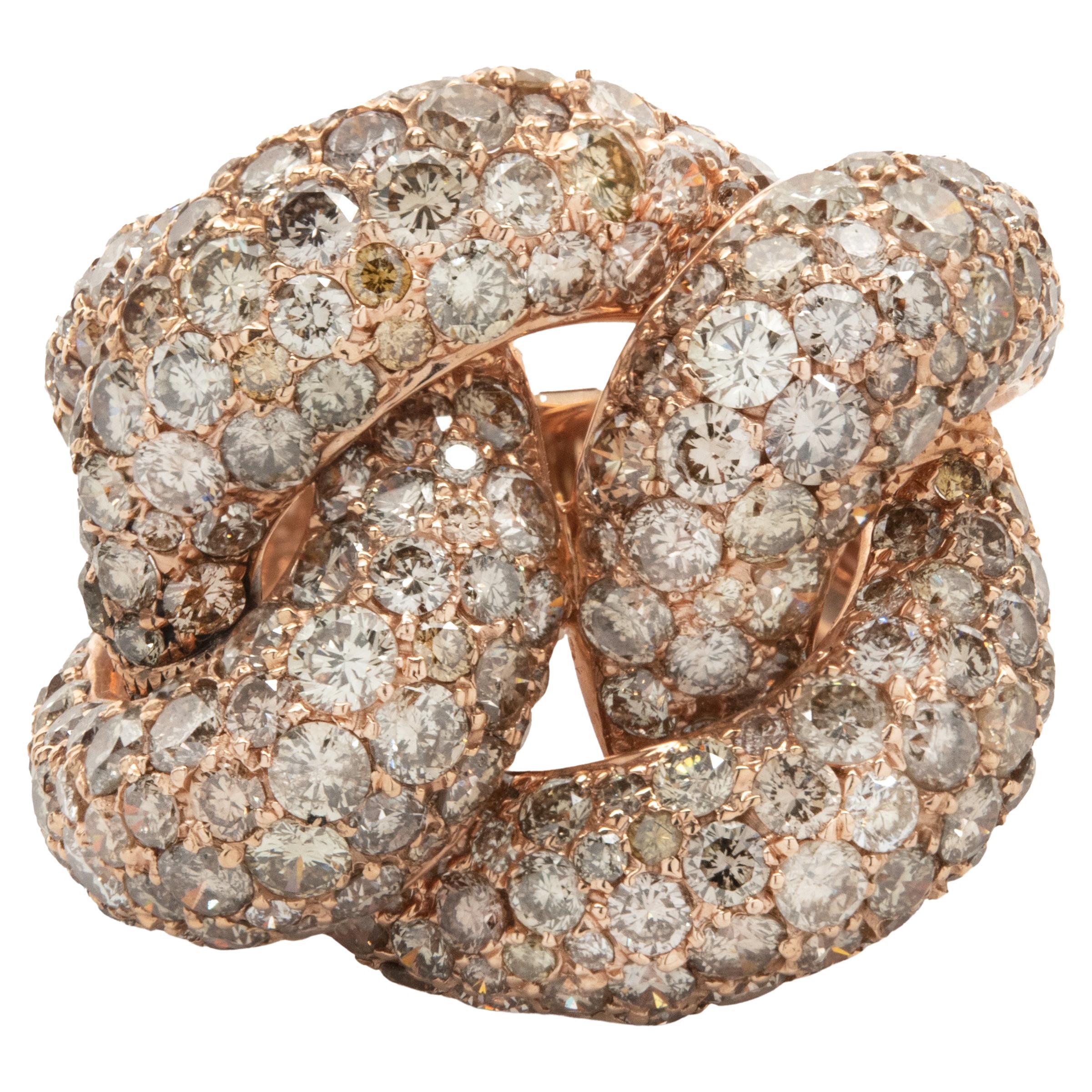 18 Karat Rose Gold Pave Champagne Diamond Knot Ring