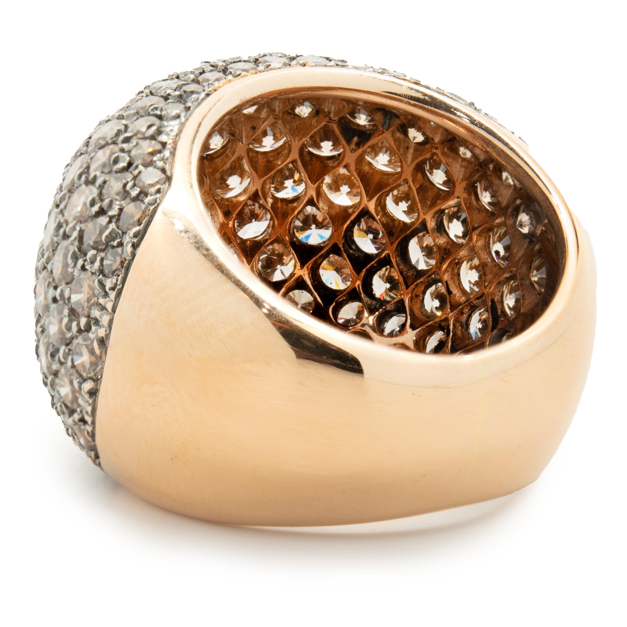 Round Cut 18 Karat Rose Gold Pave Chocolate Diamond Dome Ring