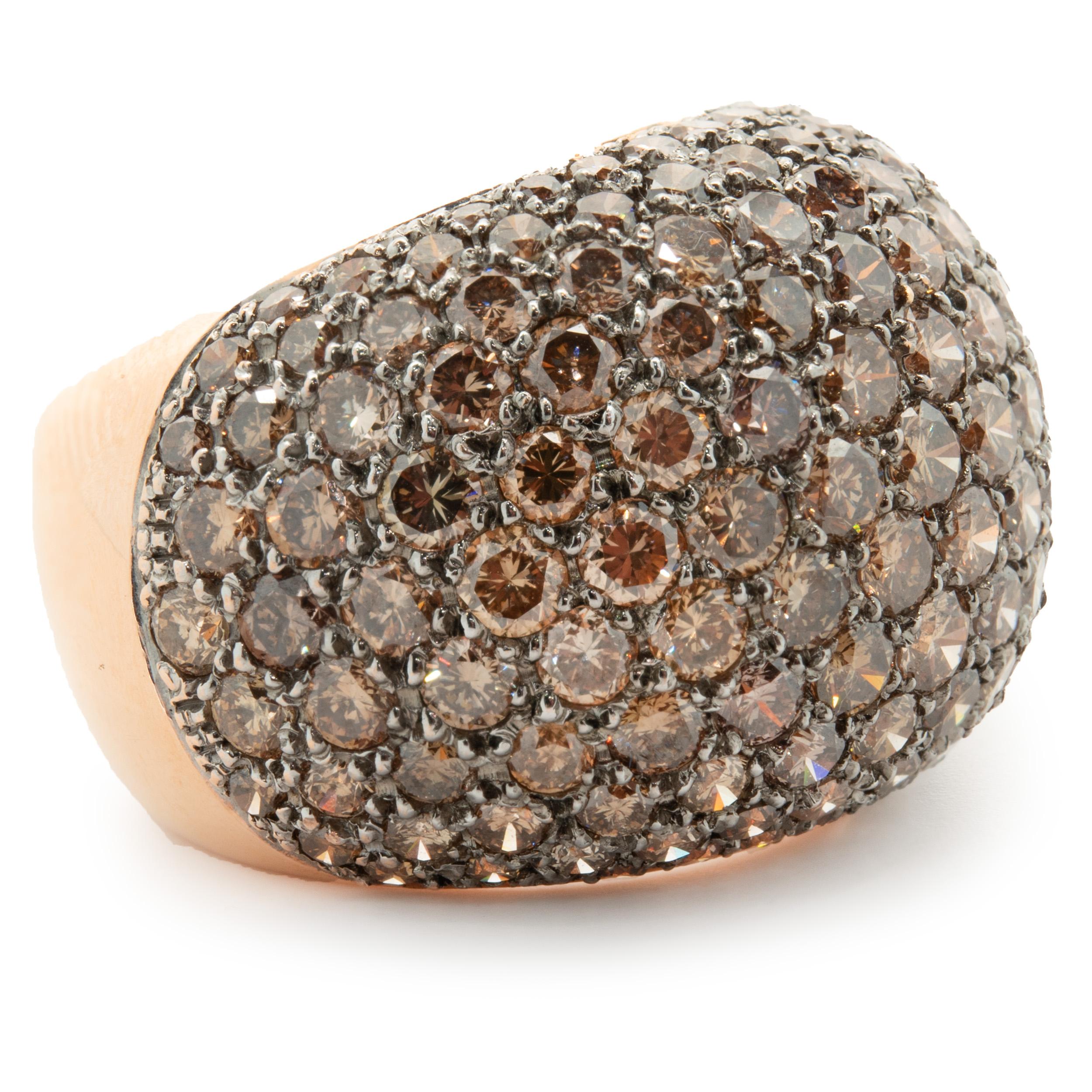 18 Karat Rose Gold Pave Chocolate Diamond Dome Ring In Excellent Condition For Sale In Scottsdale, AZ