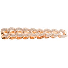 Bracelet tennis à maillons cubains en or rose 18 carats avec pavé de diamants