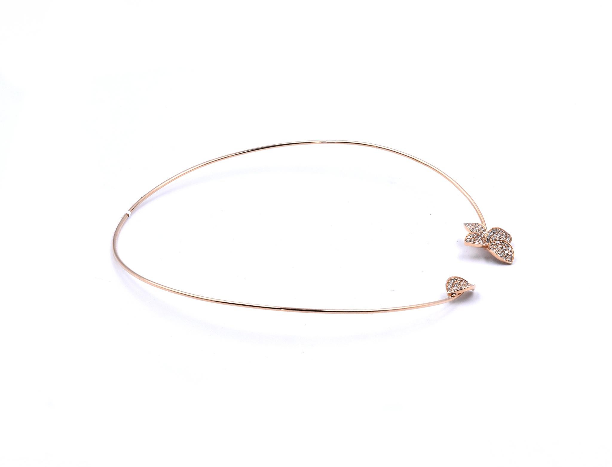 Round Cut 18 Karat Rose Gold Pave Diamond Flower Collar Necklace Designer Custom Material