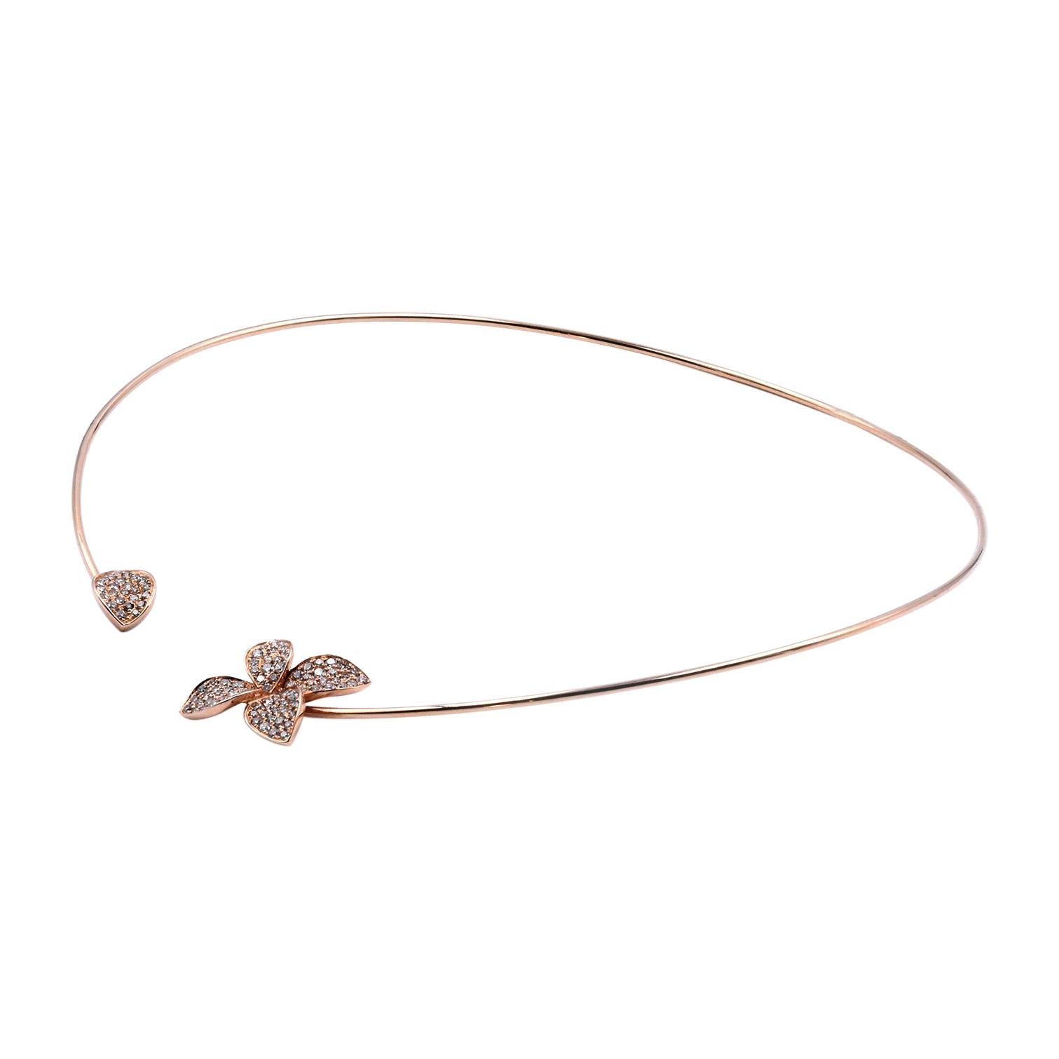 18 Karat Rose Gold Pave Diamond Flower Collar Necklace Designer Custom Material