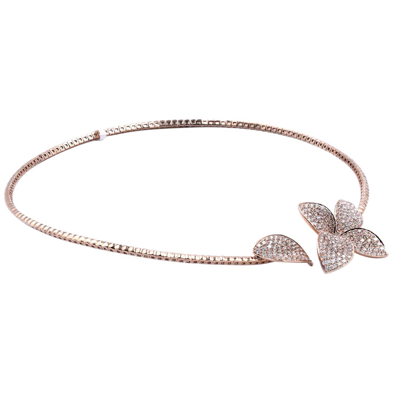 18 Karat Rose Gold Pave Diamond Flower Collar Necklace