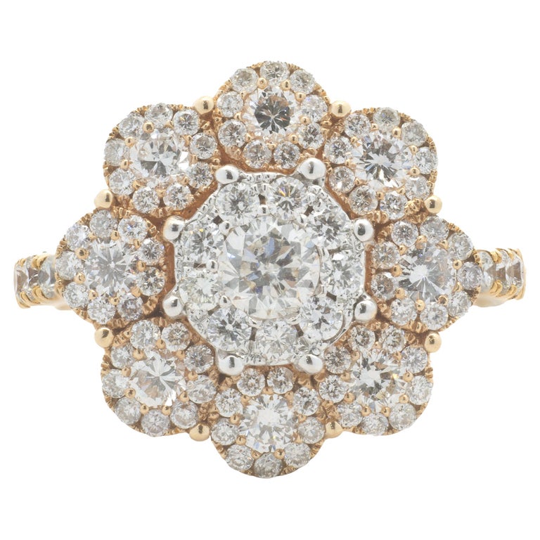 18 Karat Rose Gold Pave Diamond Flower Ring For Sale at 1stDibs
