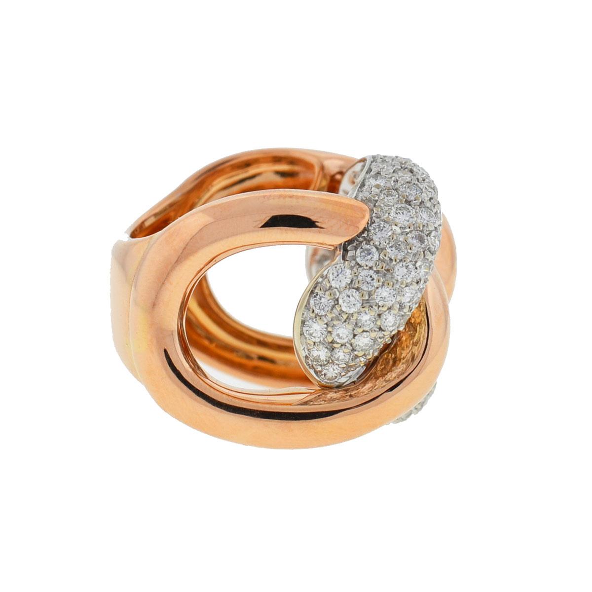 18 Karat Rose Gold Pave Diamond Freeform Rings Approximate 2.32 Carat 2