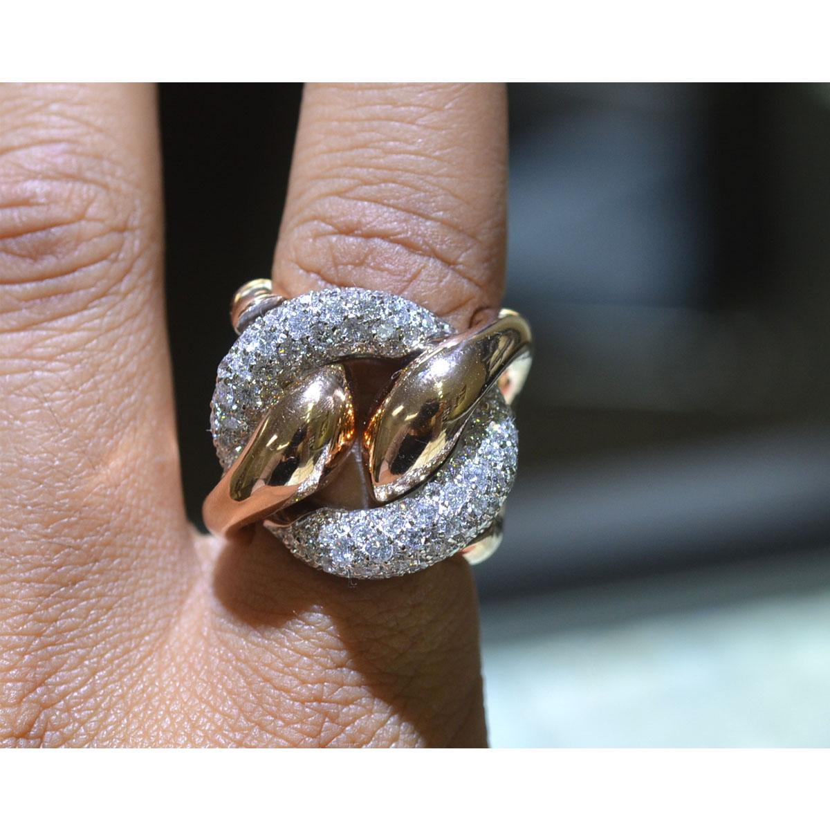 18 Karat Rose Gold Pave Diamond Freeform Rings Approximate 2.32 Carat 3
