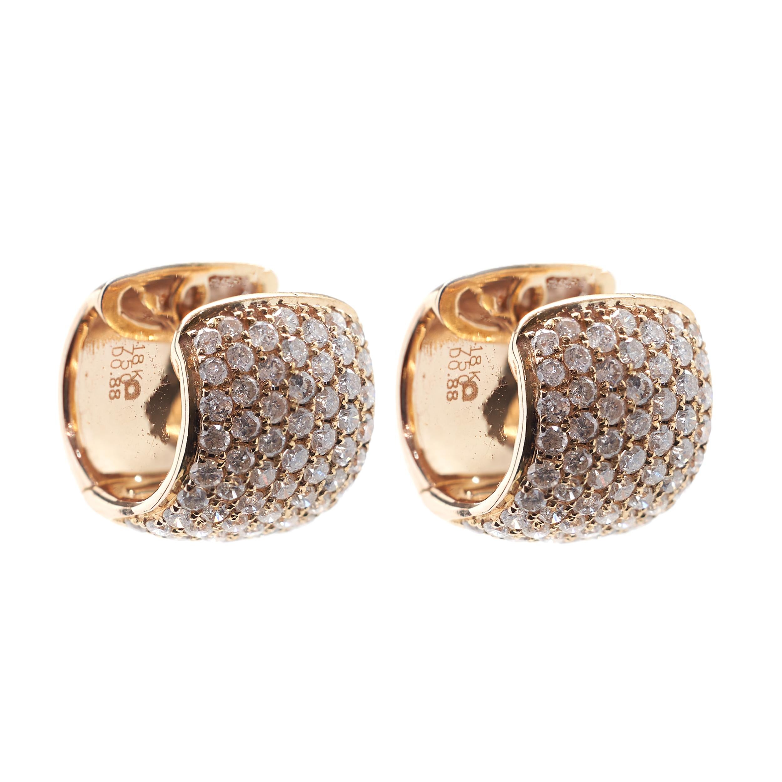 18 Karat Rose Gold Pave Diamond Huggie Hoop Earrings