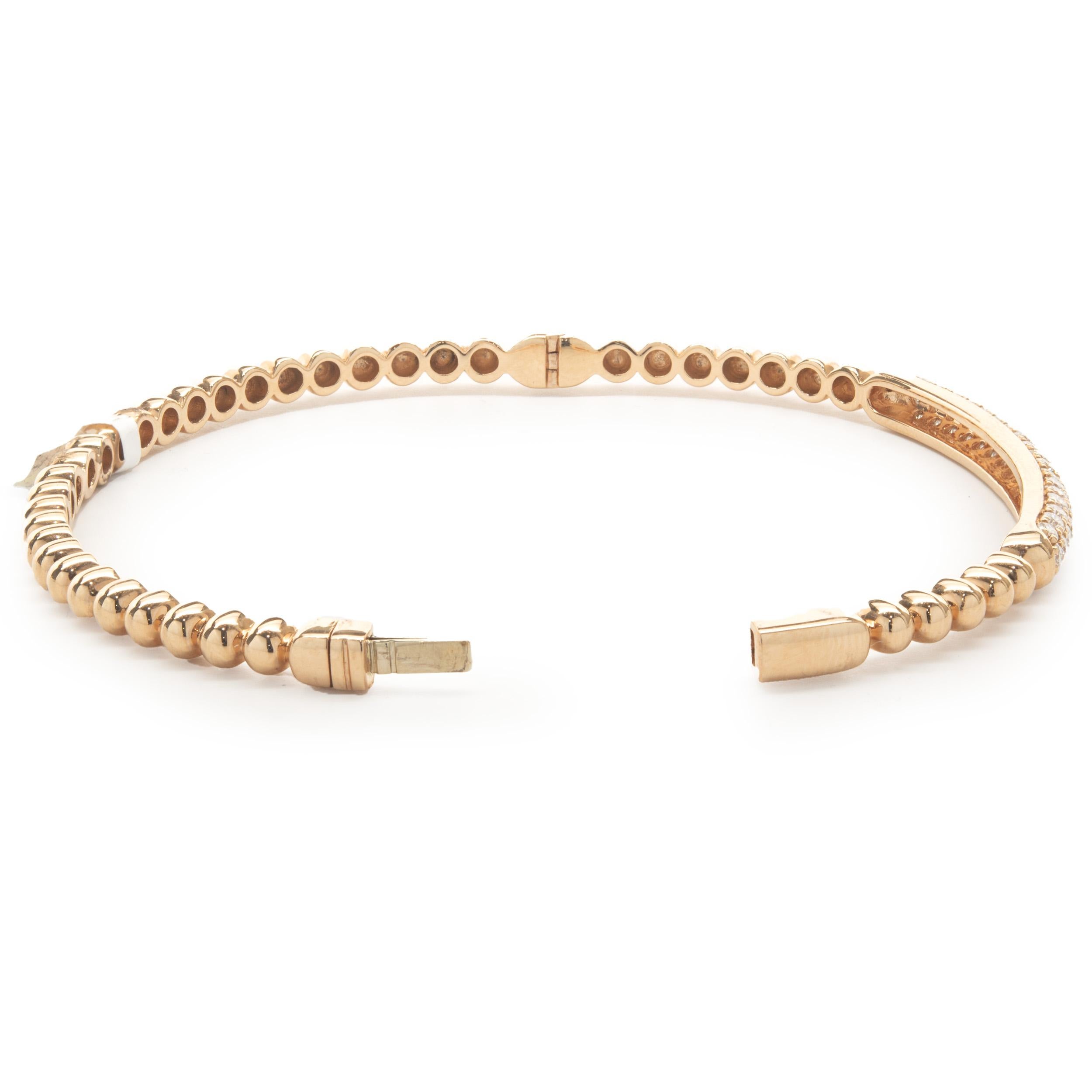 Round Cut 18 Karat Rose Gold Pave Diamond ID Style Bangle Bracelet