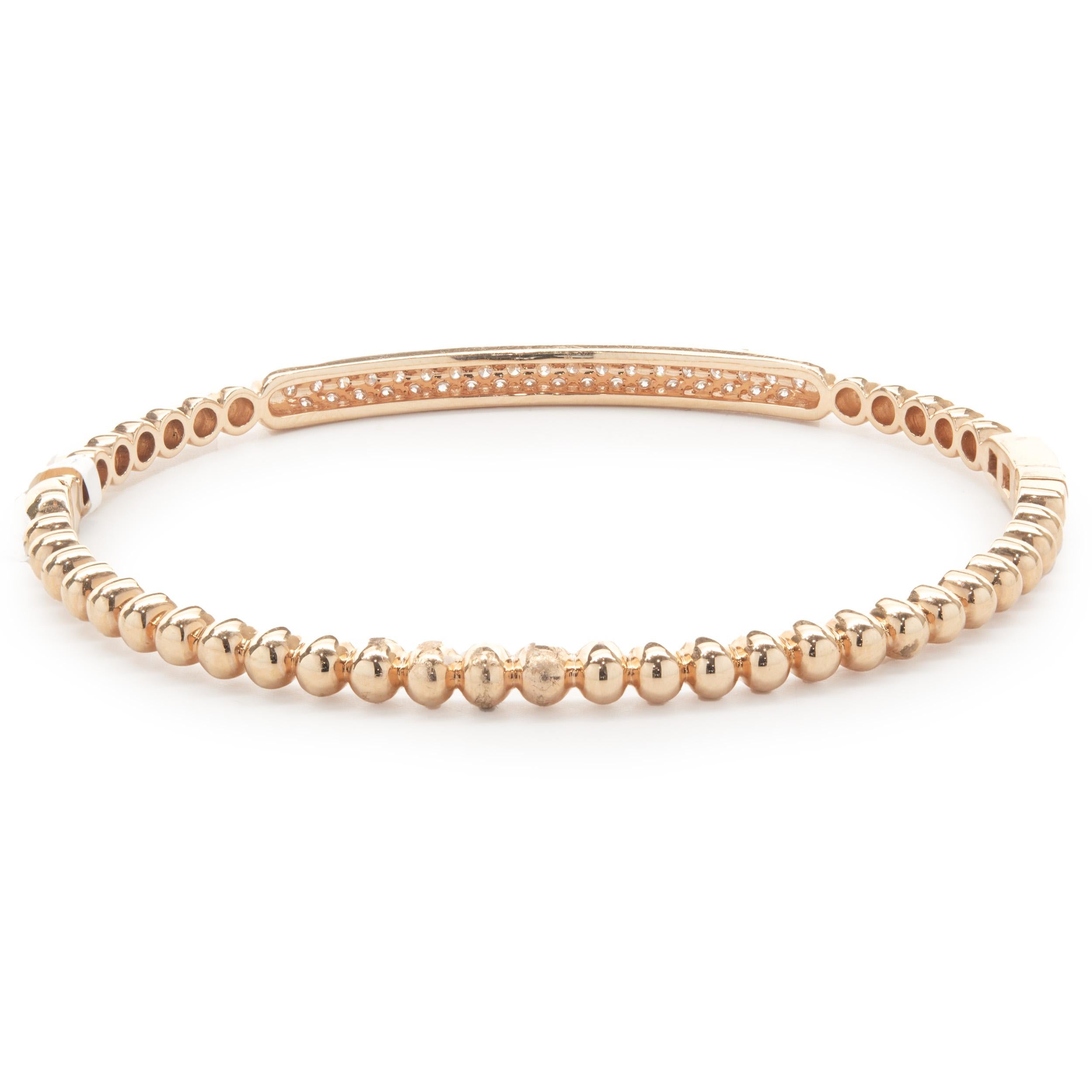 18 Karat Rose Gold Pave Diamond ID Style Bangle Bracelet In Excellent Condition In Scottsdale, AZ
