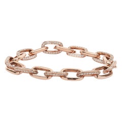 18 Karat Rose Gold Pave Diamond Oval Station Link Bracelet