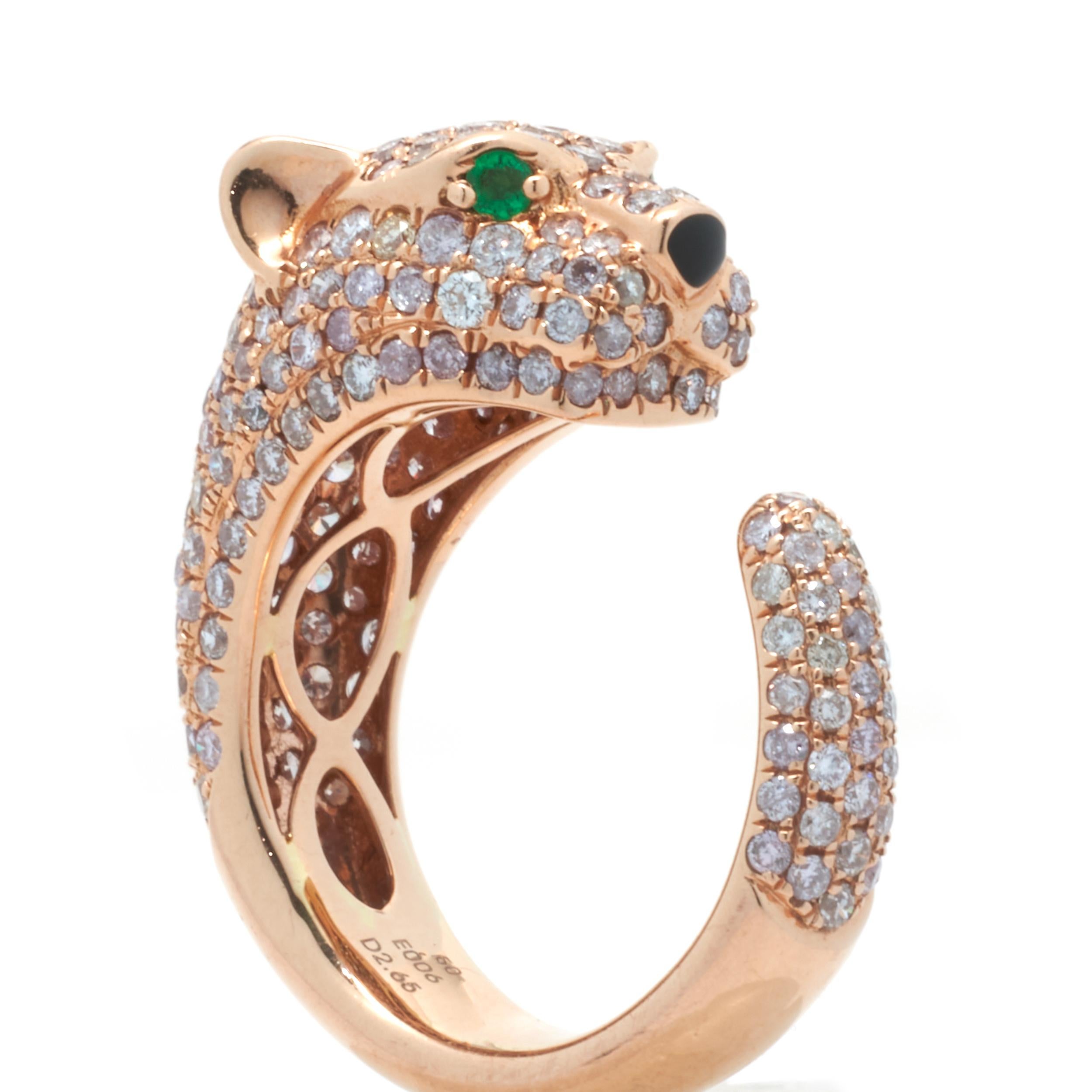 18 Karat Rose Gold Pave Diamond Panther Ring In Excellent Condition In Scottsdale, AZ