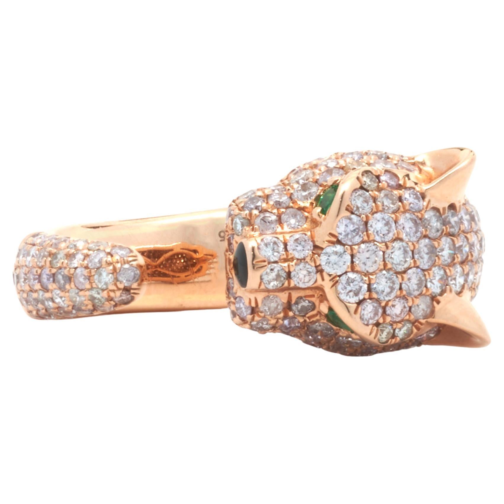 18 Karat Rose Gold Pave Diamond Panther Ring