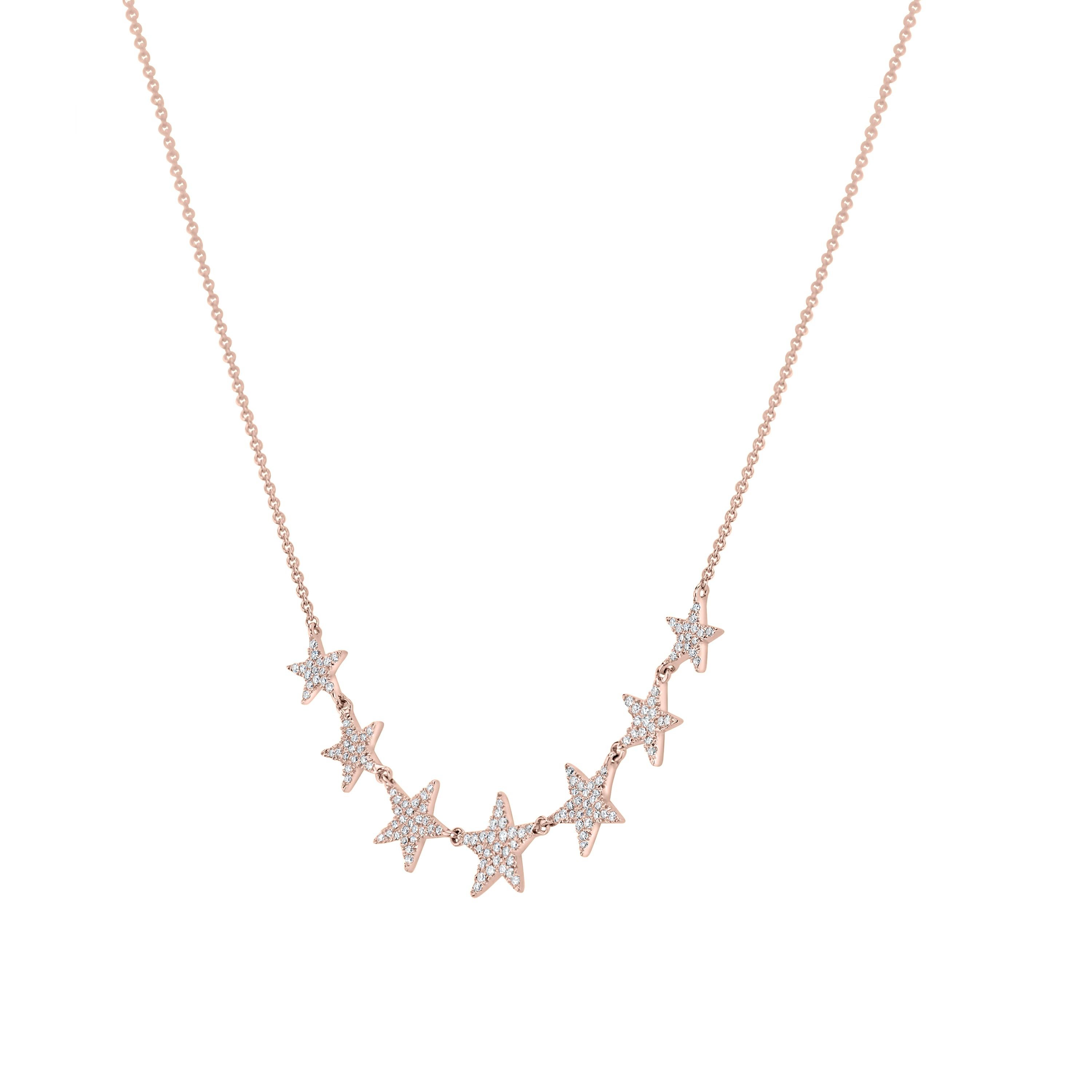 Contemporary 18 Karat Rose Gold Pave Diamond Star Frontal Necklace