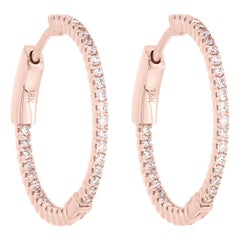 18 Karat Rose Gold Pave Round Diamond Huggie Hoop Earrings