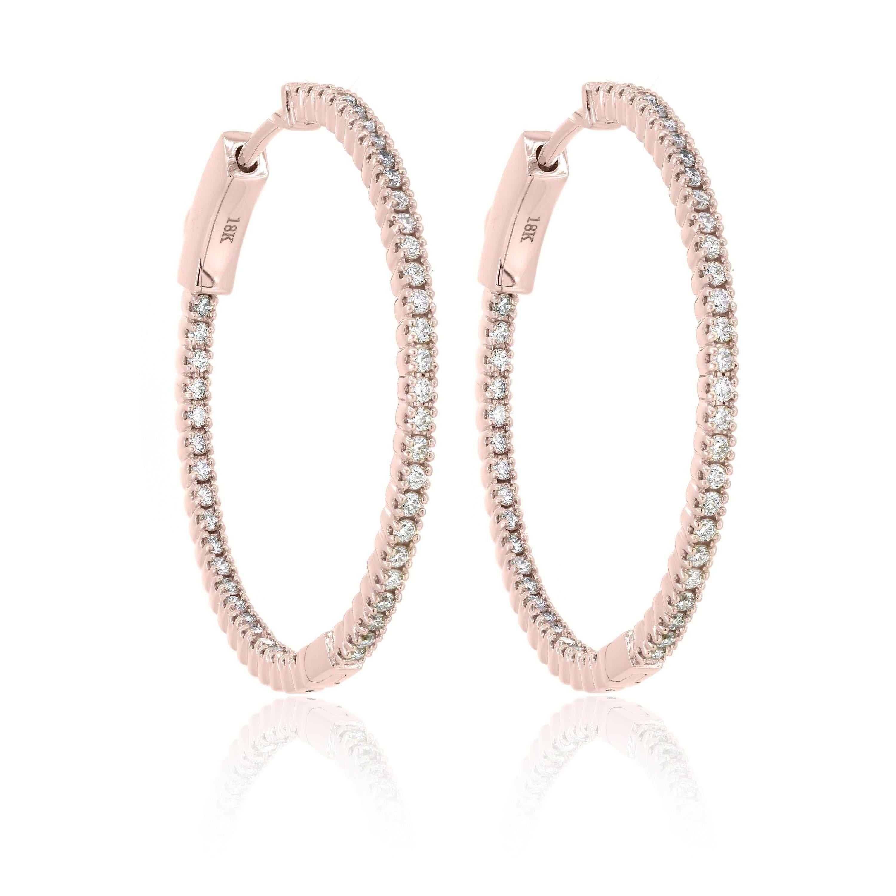 18 Karat Roségold Creolen mit runden Diamanten im Pavé-Verschluss innen und außen (Rundschliff)