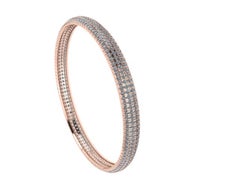18 Karat Rose Gold Pave Set Diamond Four Row Flat Bangle Bracelet with Motif