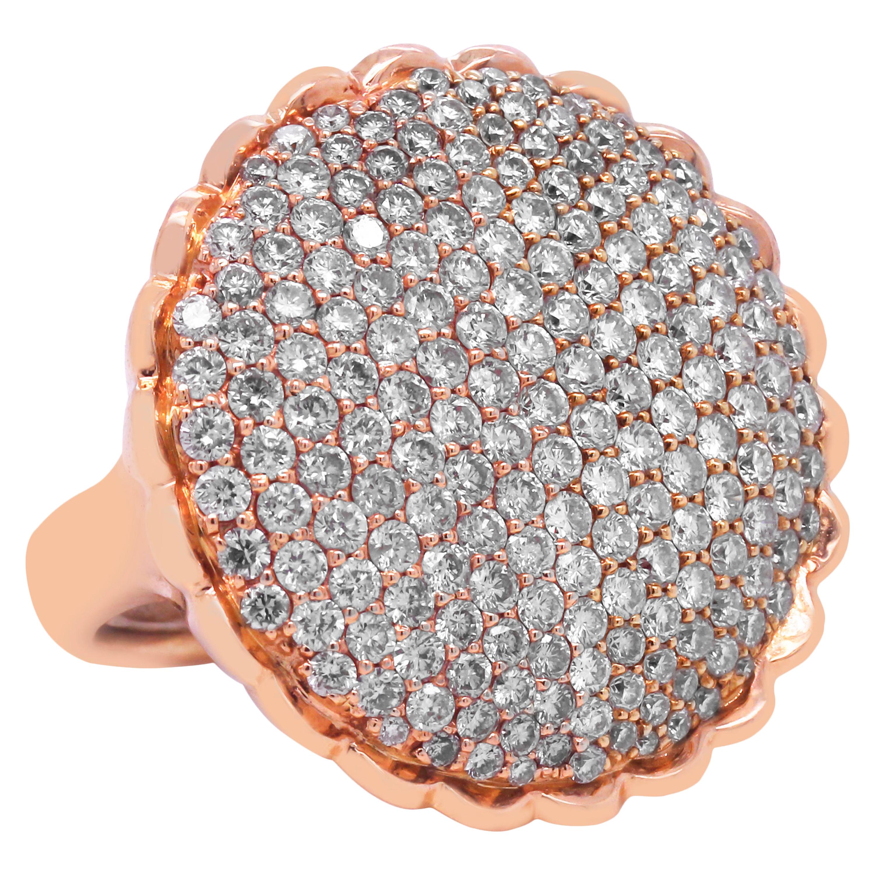 18 Karat Rose Gold Pavé Set Diamonds Italian Design Circle Face Fashion Ring For Sale