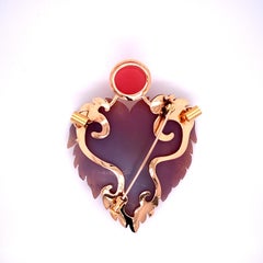 18 Karat Rose Gold Peach Druzy Angel Brooch with Cognac Diamonds and Bustamite