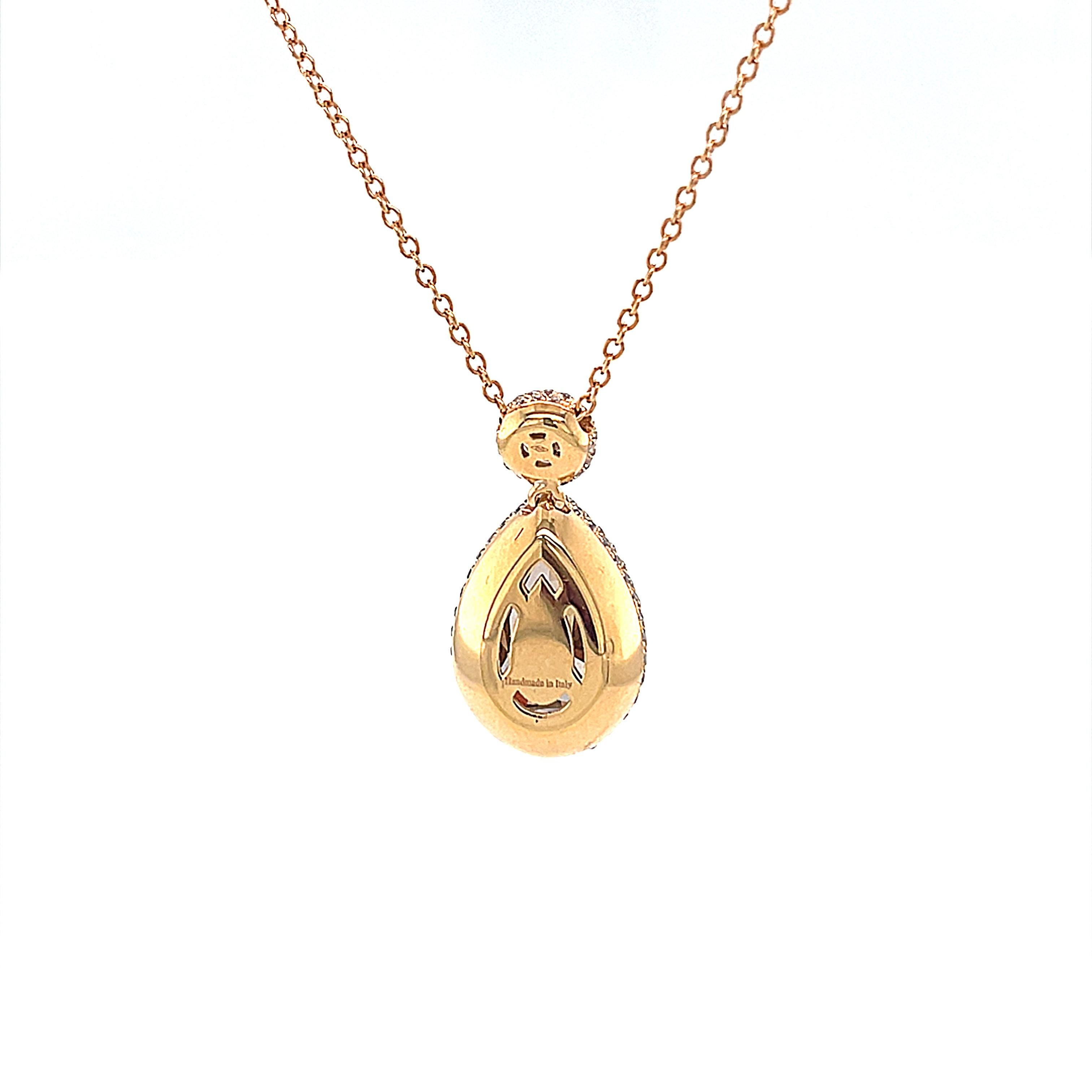 18 Karat Rose Gold Pear Round Diamond Pendant For Sale 4