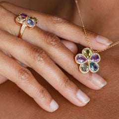 18 Karat Rose Gold Pear Sapphire Diamond Flower Pendant