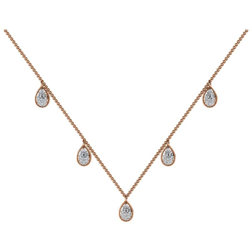 18 Karat Rose Gold Pear Shaped Diamond Necklace '2/5 Carat' For Sale