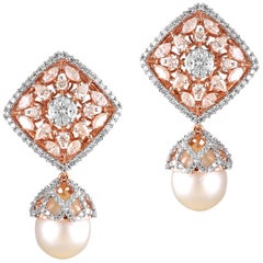 18 Karat Rose Gold Pearl White Diamond Stud Earring