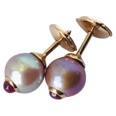 18 Karat Rose Gold, Pearls and Rubies pair of Stud Earrings