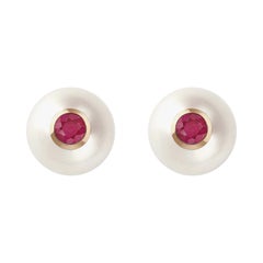 18 Karat Rose Gold, Pearls and Rubies Pair of Stud Earrings 18 Karat Rose Gold, Pearls and Rubies Pair of Stud Earrings