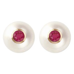 18 Karat Rose Gold, Pearls and Rubies Pair of Stud Earrings