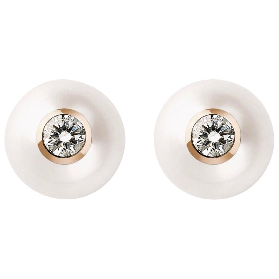 18 Karat Rose Gold, Pearls and White Diamonds Pair of Earrings