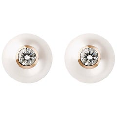 18 Karat Rose Gold, Pearls and White Diamonds Pair of Earrings 18 Karat Rose Gold, Pearls and White Diamonds Pair of Earrings