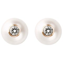 18 Karat Rose Gold, Pearls and White Diamonds Pair of Earrings
