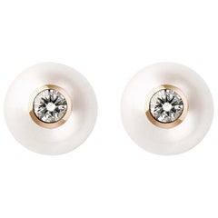rose gold diamond earrings 18 Karat Rose Gold, Pearls and White Diamonds Pair of Earrings