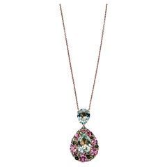 18 Karat Rose Gold Pendant Pear Shaped Multi Gems Pink and Green Colours