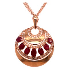 18 Karat Rose Gold Pendent Set with Diamonds and Ruby Made in Italy