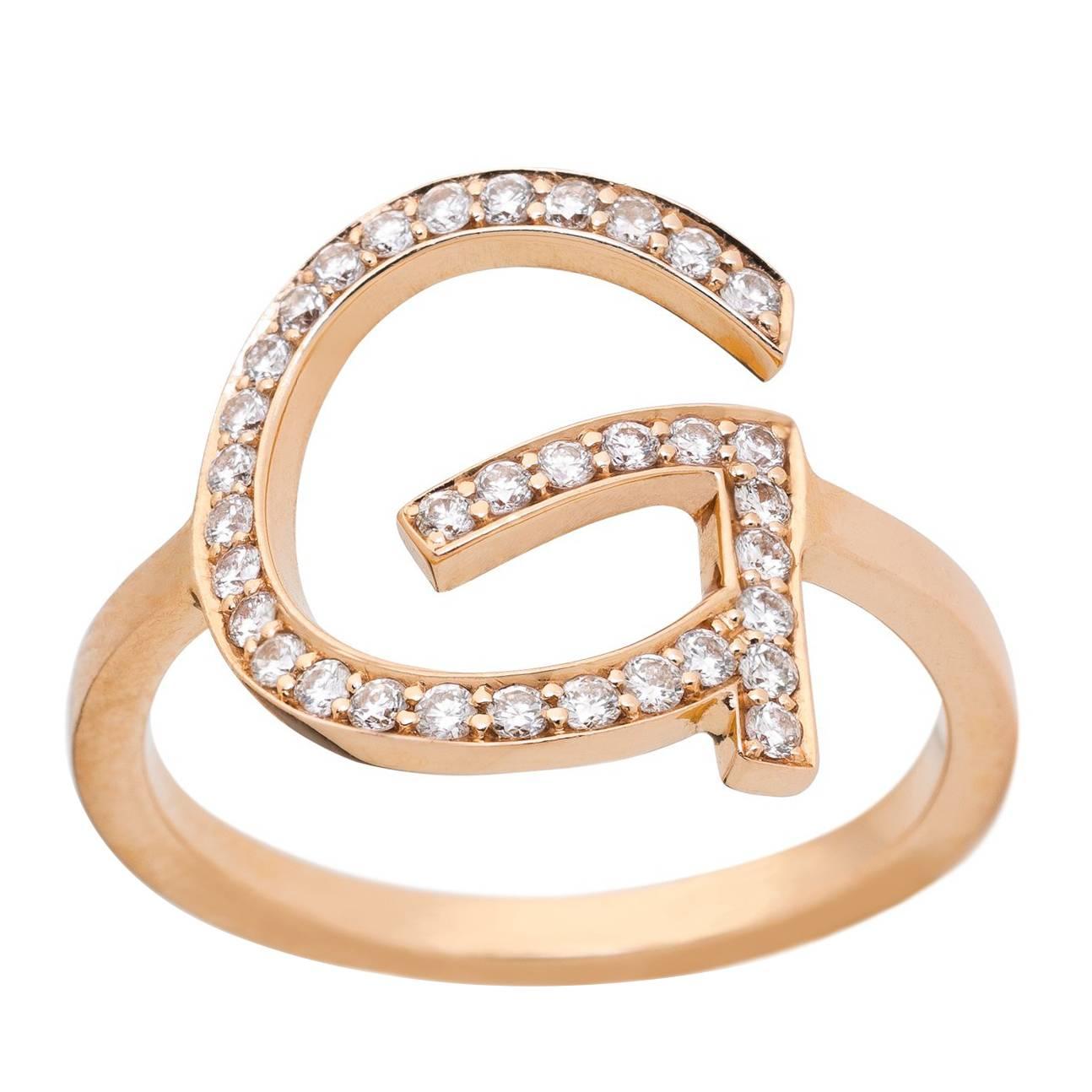 18 Karat Rose Gold with White Diamonds 0.30 Carat Personalized ABC Ring  For Sale