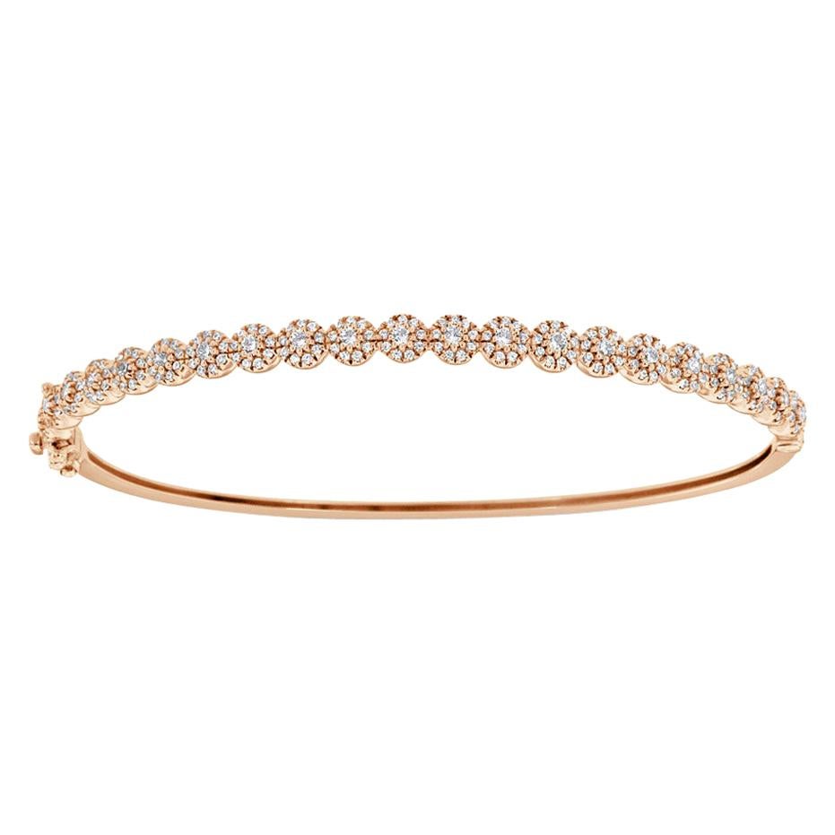 Bracelet jonc en or rose 18 carats avec petit halo de diamants de 1 carat