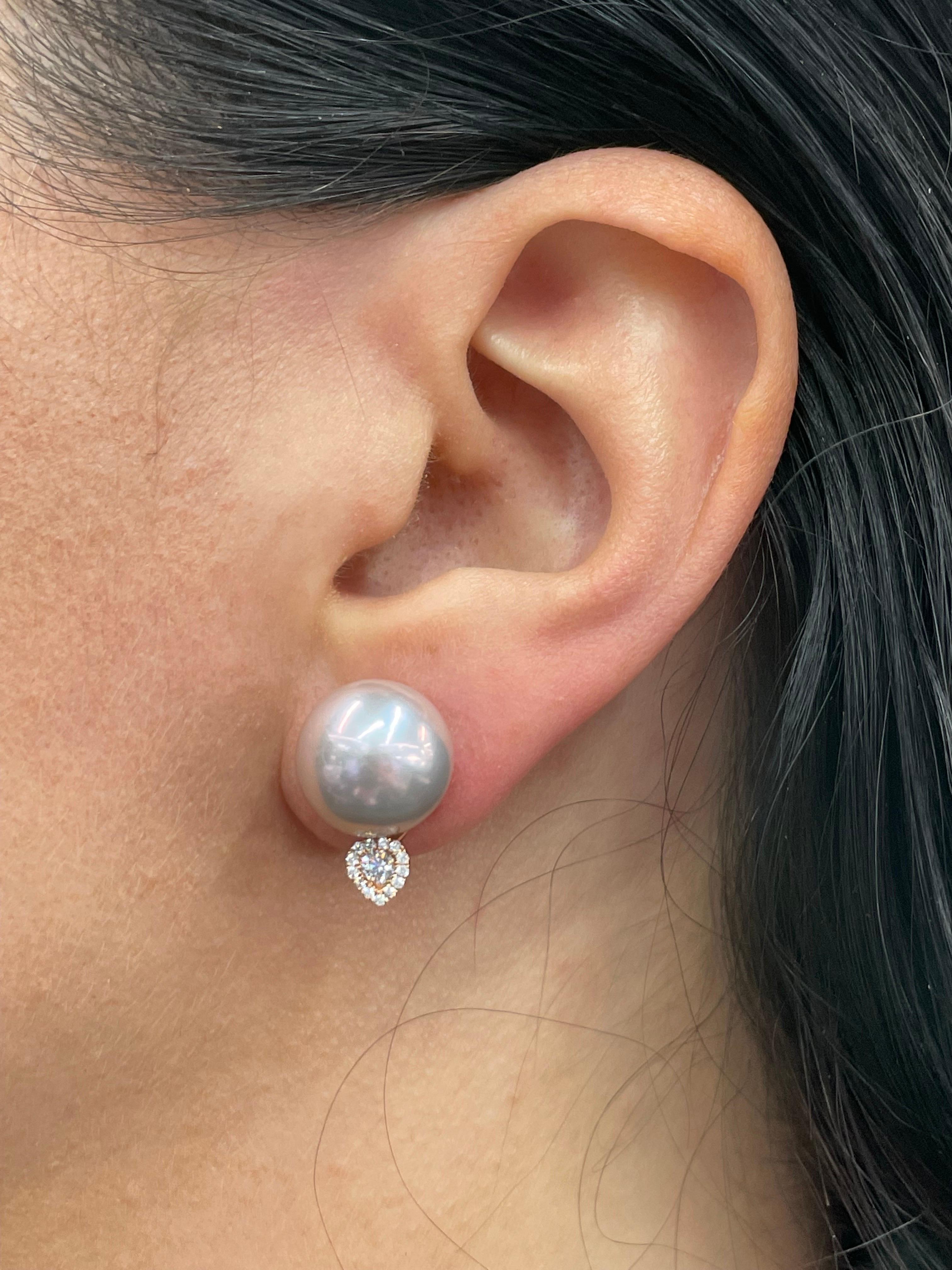 18 Karat Rose Gold Pink Freshwater Pearl Diamond Earring 0.27 Carats For Sale 1