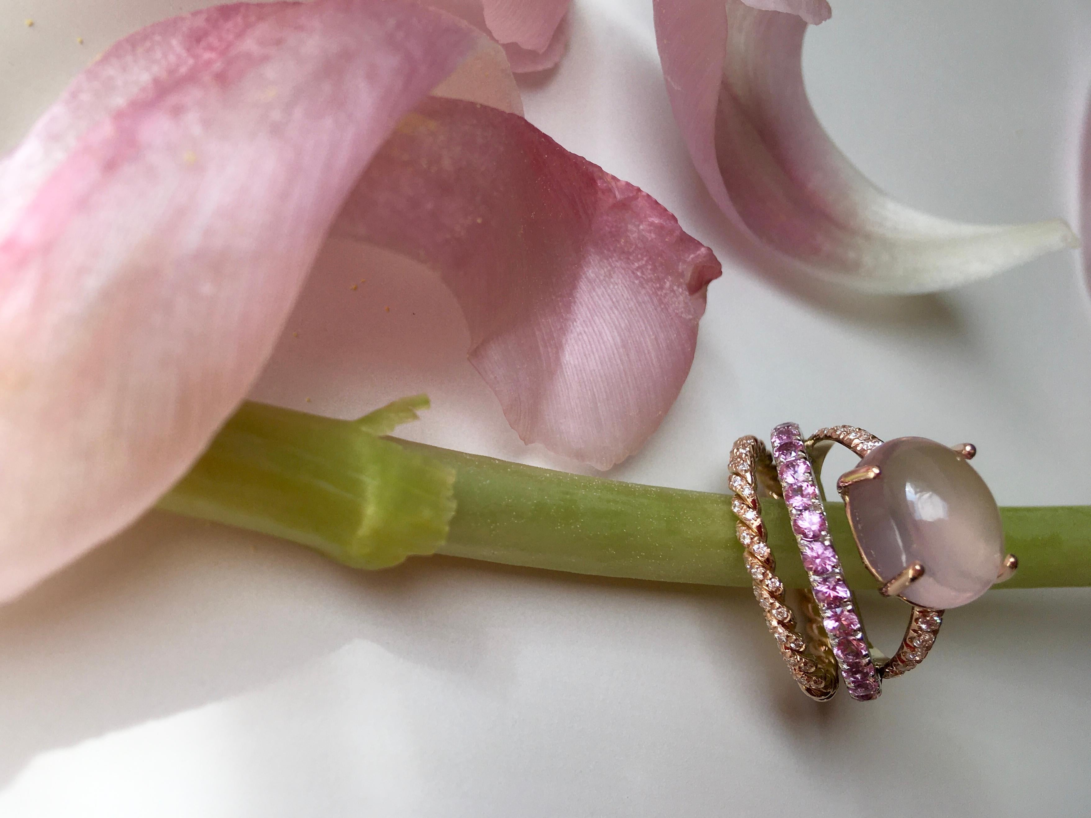 3 Carats Rose Sapphires 18K Gold Rose Quartz 0.10 Karat White Diamonds Ring For Sale 9