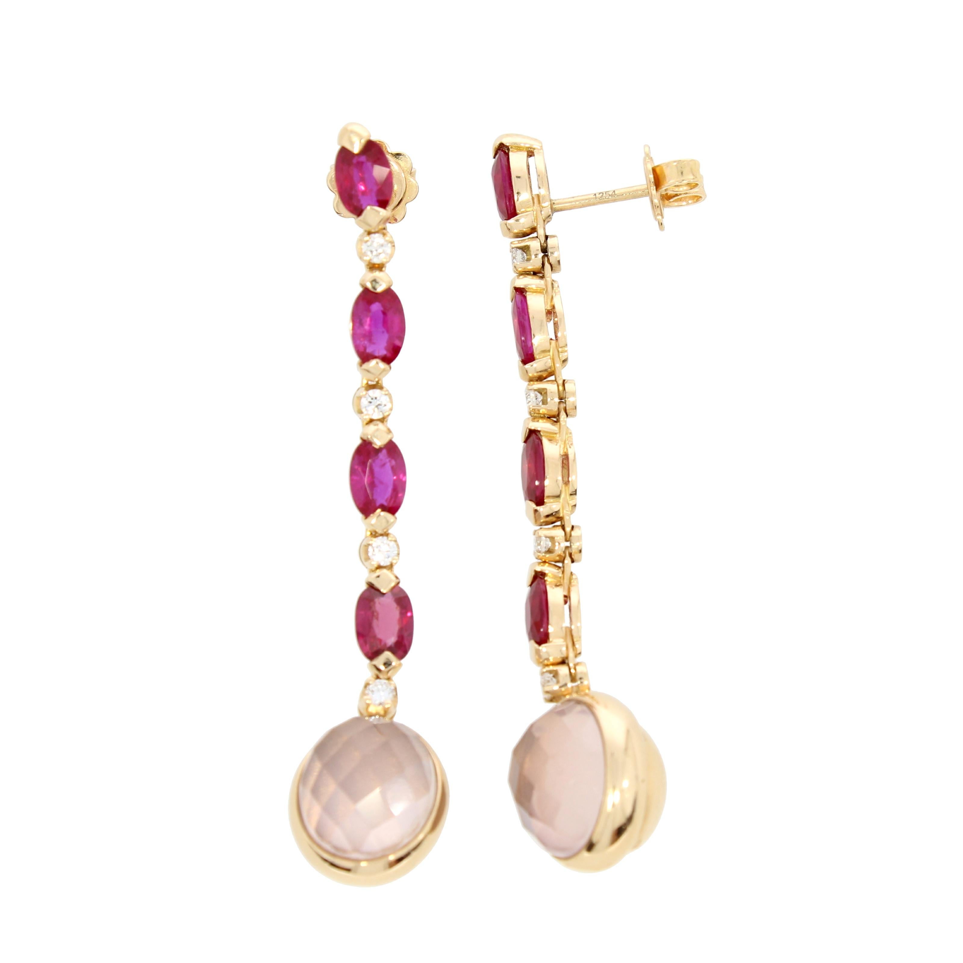 Contemporary 18 Karat Rose Gold Pink Quartz Drop Earrings Venice Collection by Niquesa For Sale