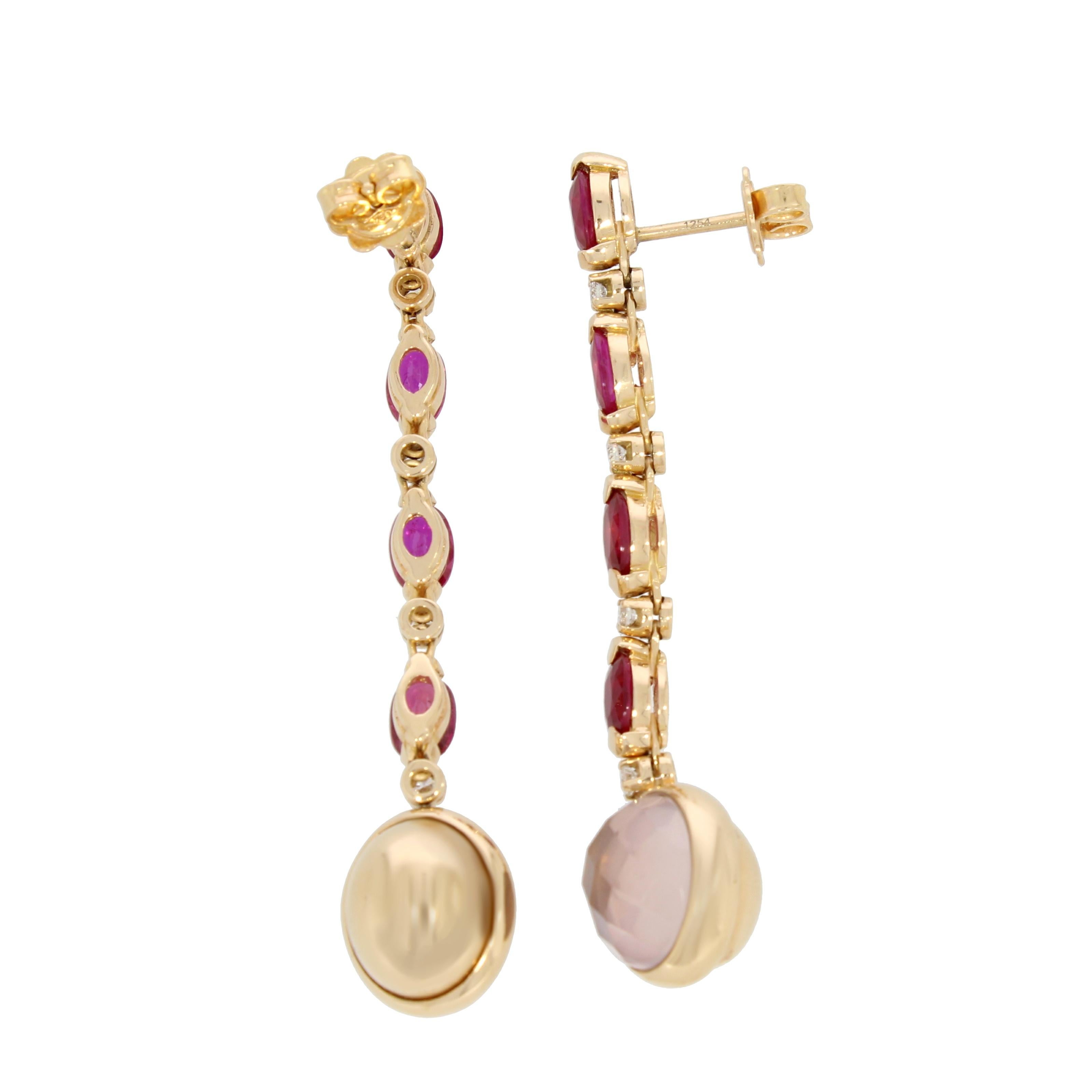 Ball Cut 18 Karat Rose Gold Pink Quartz Drop Earrings Venice Collection by Niquesa For Sale