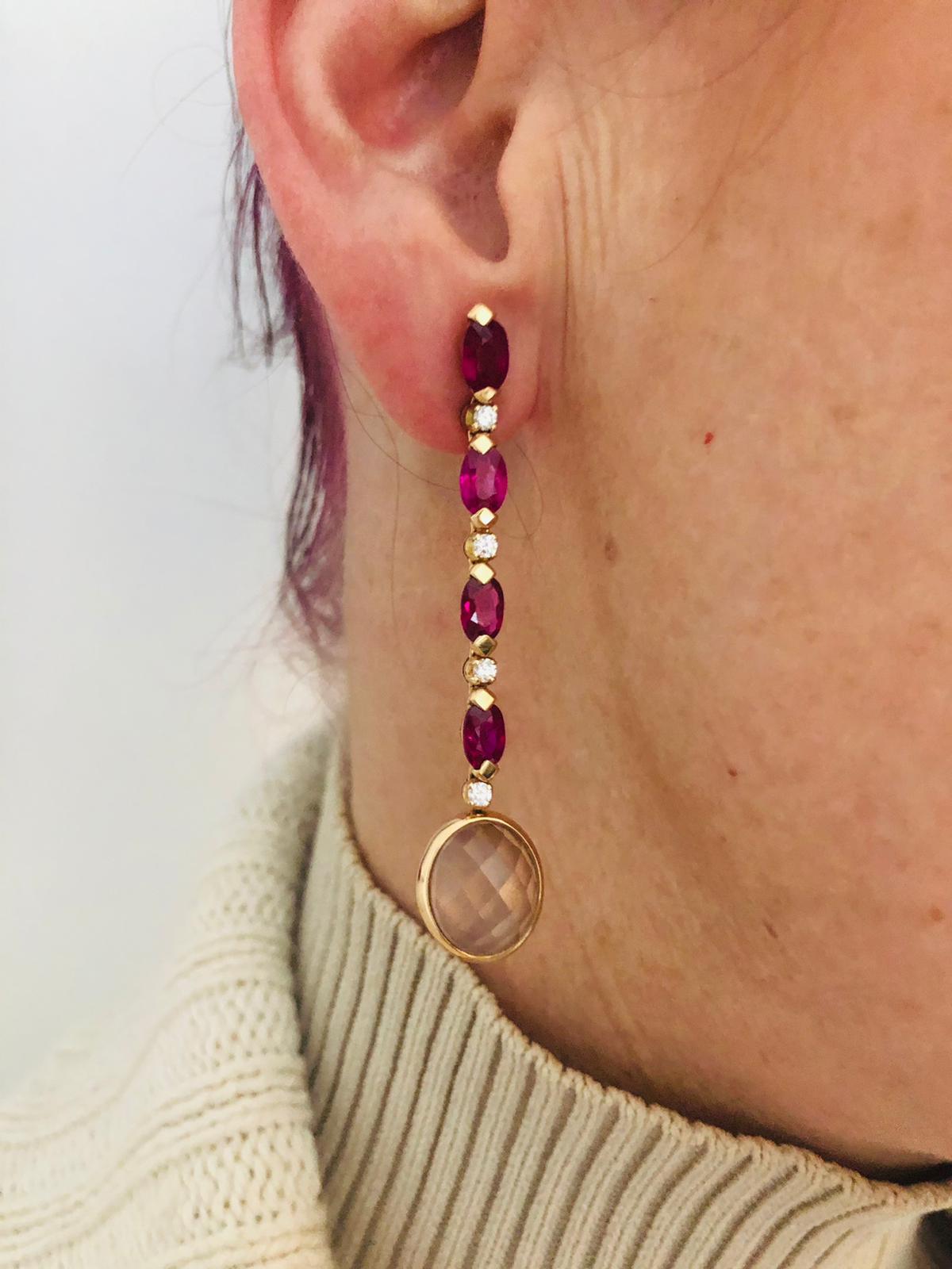18 Karat Rose Gold Pink Quartz Drop Earrings Venice Collection by Niquesa In New Condition For Sale In London, GB