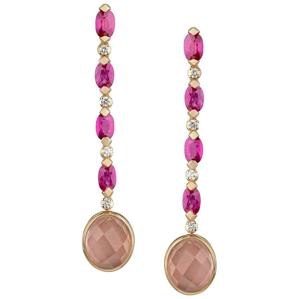 18 Karat Rose Gold Pink Quartz Drop Earrings Venice Collection by Niquesa For Sale