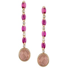 18 Karat Rose Gold Pink Quartz Drop Earrings Venice Collection by Niquesa